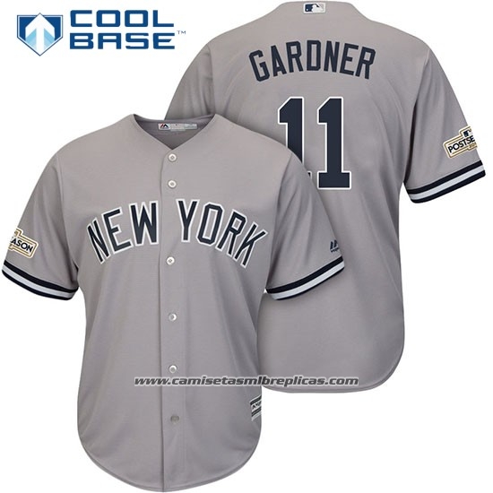 Camiseta Beisbol Hombre New York Yankees 2017 Postemporada Brett Gardner Gris Cool Base